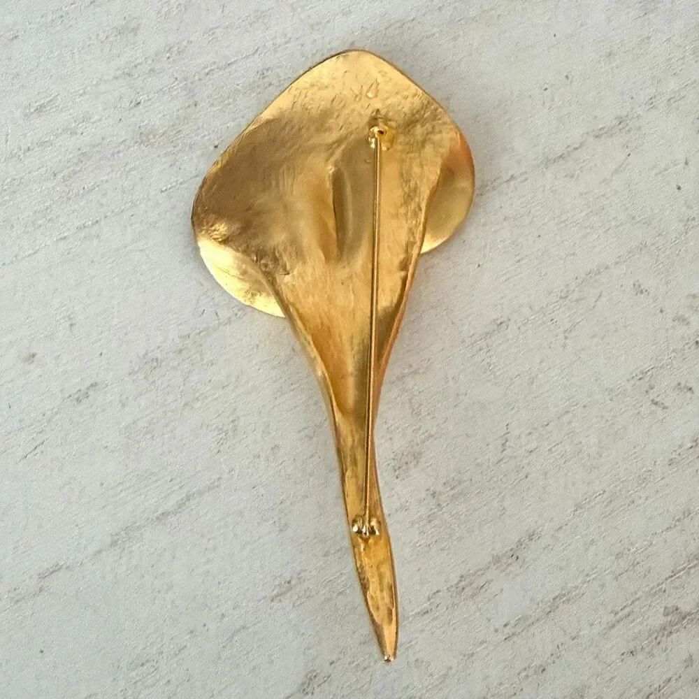 Vintage Doreen Ryan 1993 Large Gold Tone Calla Lily Brooch Pin